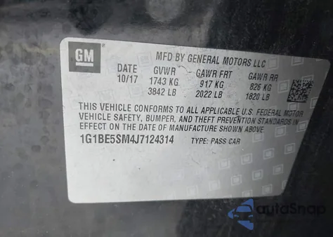 2018 Chevrolet Cruze Lt Auto from USA, damaged, VIN 1G1BE5SM4J7124314